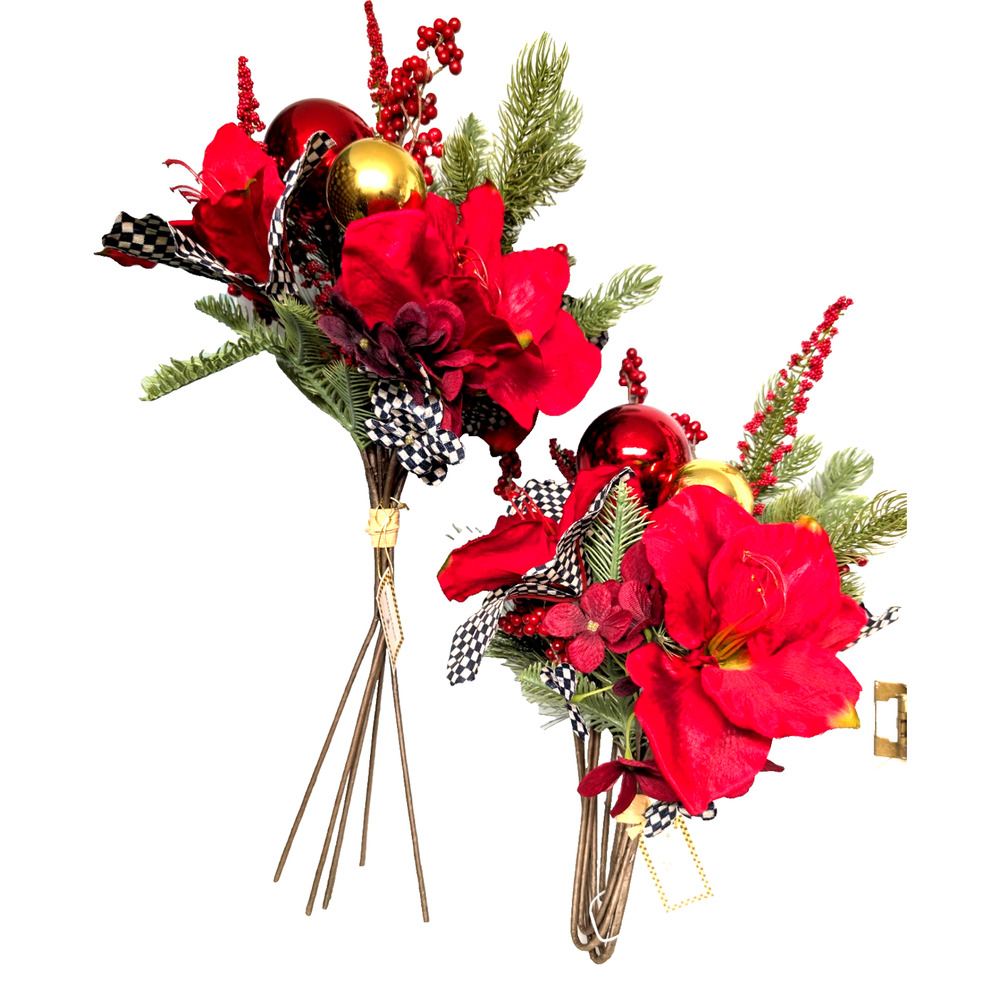 Mackenzie Childs Courtly Check Red Amaryllis Bouquet Floral Arrangement - One